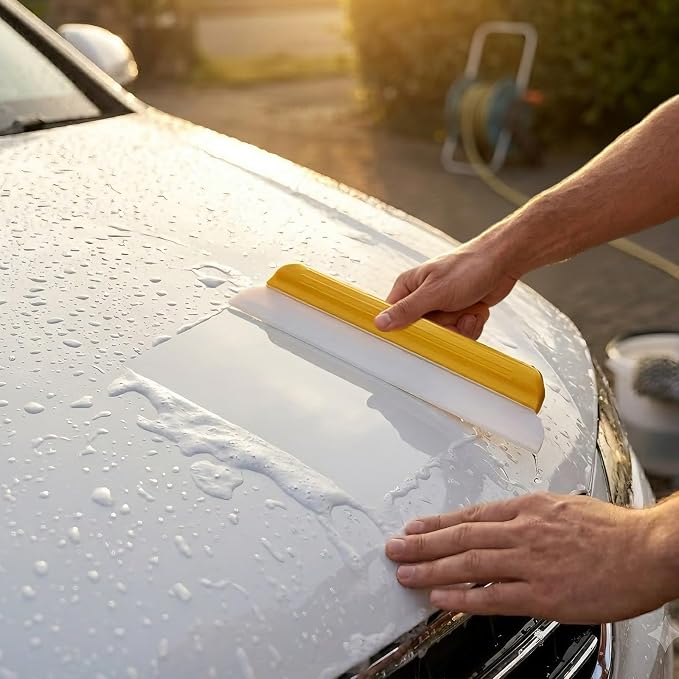 2 Pack 14 Inch Car Drying Squeegee, Yellow Flexible Silicone Water Blade for Window Shower, Auto T-Bar Rubber Wiper for Windshield & Bathroom