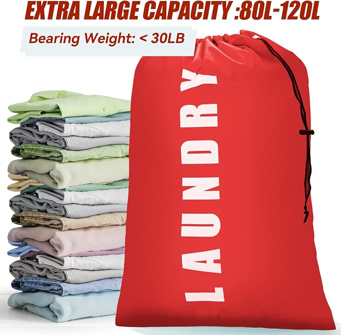 Laundry Bag, 2 Pack Travel Laundry Bags for Dirty Clothes, Large Laundry Bags for Camping & Traveling, Dirty Clothes Travel Bag, 24" x 36" (Black + Red)