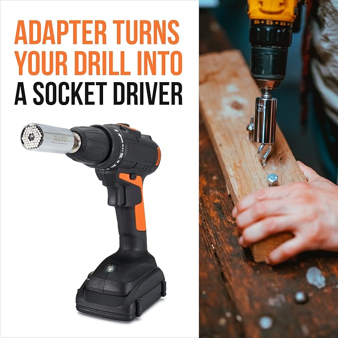 RAK Super Universal Socket Tool, 7-19mm Universal Socket Wrench Set, Gator Grip with Power Drill Adapter Set, Valentine's Day Gift, Ideal Cool Gadgets for Birthday Gifts for Men Dad Husband