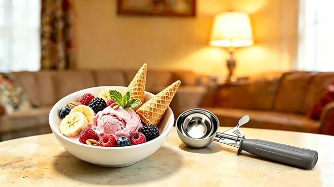 TOPKITCHEN Commercial-Grade Ice Cream Scoop 4 oz, 18/8 Stainless Steel Cookie Scoop with Plastic Handle, Portion Control Disher Scoop for Bakeries, Restaurants & Dessert Shops, #8, Grey