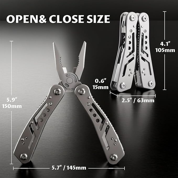 Leopcito 14-In-1 EDC Multitool Pliers, Stainless Steel Multi Pliers, Pocket Knife, Bottle Opener, Screwdriver with Pouch for Survival and Camping