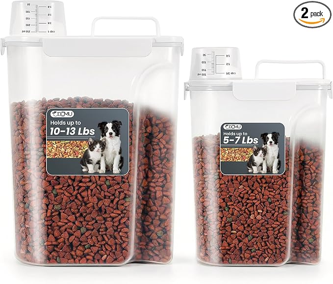 Dog Cat Food Storage Container, Pet Food Pourable Container Airtight with Large Spout & Cup, BPA-Free Plastic Food Dispenser for Pet Food, Bird Seed, Rice, Flour (White, 5+10L)