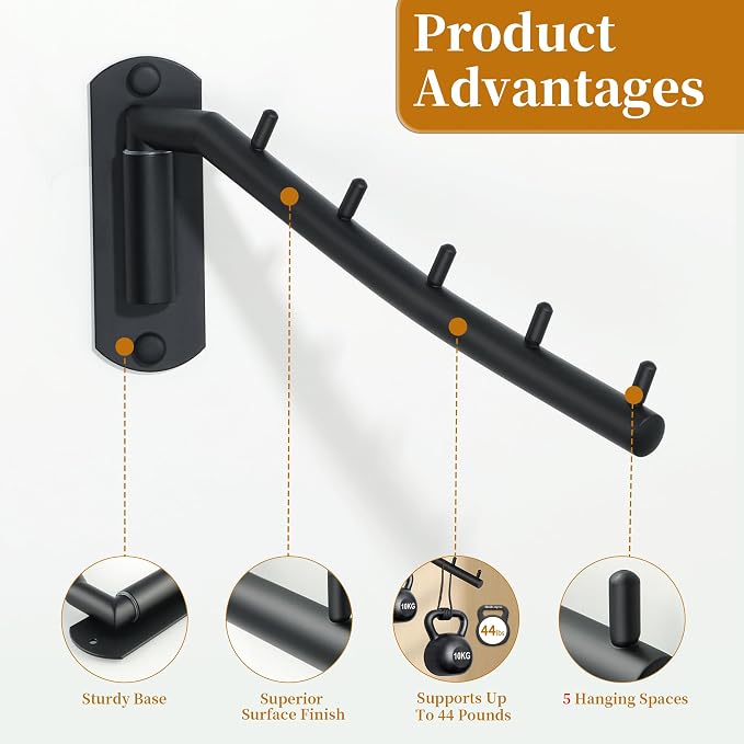 Alise Wall Mounted Drying Rack,Swivel Clothes Drying Hanger,Black,1P | Space Saving Clothes Hanger Rack,Heavty Duty Stainless Steel Clothes Wall Drying Rack for Laundry Closet Bedroom/Bathroom