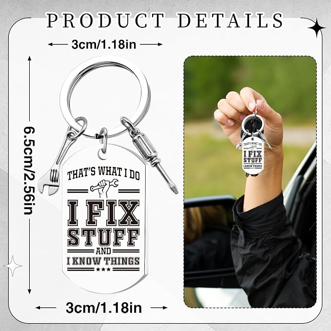 Dad Keychain Gifts for Men - Fix Stuff and I Know Things Keychain, Cool Fathers Day Birthday Christmas Gift Ideas for Dad Husband Grandpa, Gift for Man Mechanic Handyman Engineers