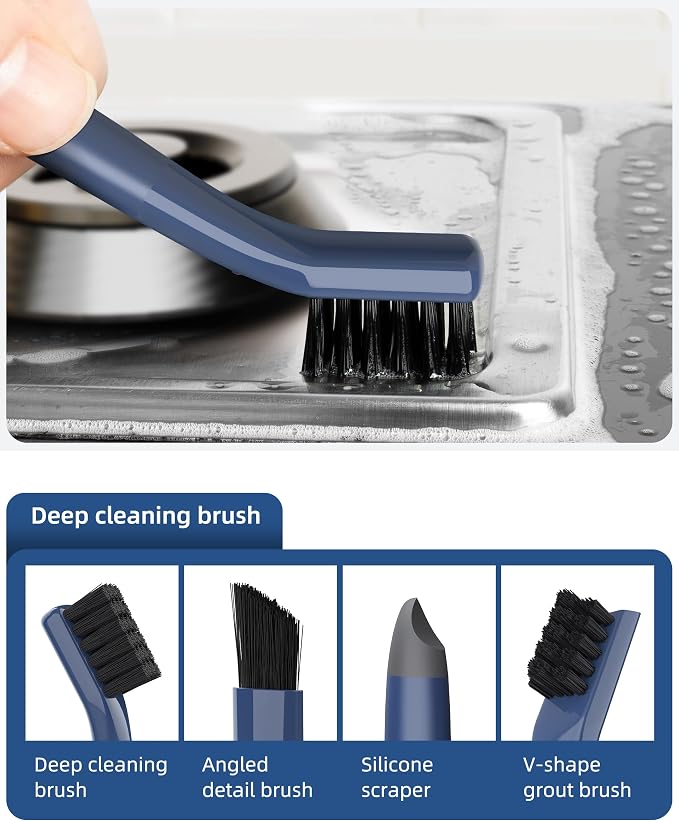 ROSEOK Grout Cleaner Brush Set, Detail Cleaning Brush Set, Crevice Scrub Brushes for Tile, Sink, Corners, Drains, Crevice Cleaning, Deep Clean Brush Set for Edge, Blue