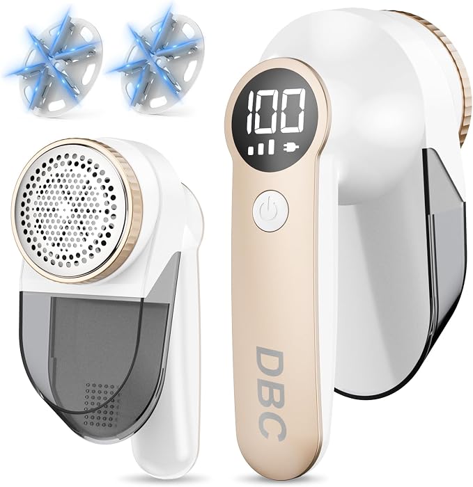 DBC Fabric Shaver with Seperate Lint Box, LED Display, 15000r/Min Powerful Motor, 6-Leaf Blades, 3-Speeds Electric Lint Remover for Sweater, Clothes, Couch, Furniture, Sofa - Gold & White | for Sweater, Clothes, Couch, Furniture, Sofa | LED Display, 15...