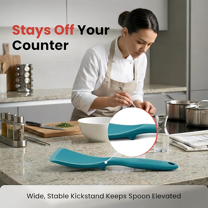 Silicone Spoon Spatula for Cooking - Multifunction Scoop Spatula Spoonula - Heat Resistant Cooking Spoon for Nonstick Cookware - Large Silicone Kitchen Spoon - Seamless Design (Gray/Teal,2pcs)