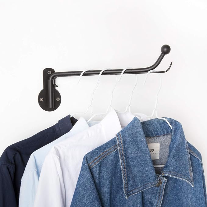Mkono Wall Mounted Drying Rack Laundry Hook with Swing Arm Valet Rod 2 Pack | Black, Laundry Room Organization, Space Saving, Foldable, Easy Install, Wall Clothes Hanger, Closet Bathroom Bedroom Organize