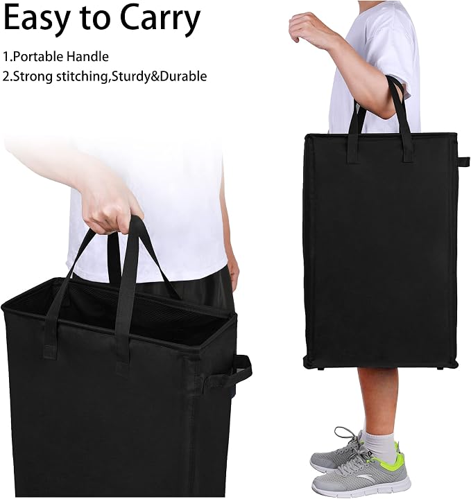 Odonata Slim Laundry Hamper Handles Collapsible Laundry Basket Thin Dirty Clothes Basket Narrow Laundry Bag Foldable Dirty Hamper 45L (Black)