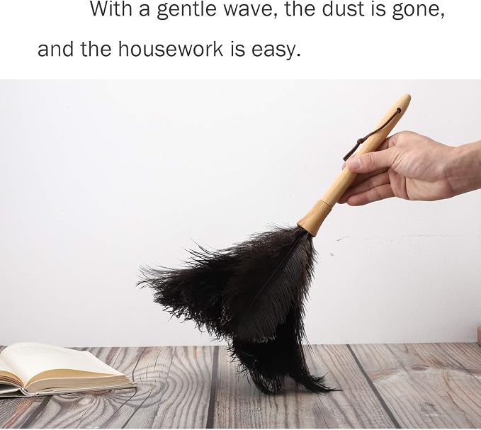 DDZMZ Ostrich Feather Duster for Cleaning with Natural Fluffy,16",Black | Genuine Natural Fluffy,Reusable and Washable,Gentle on Delicate Surfaces,for Home,Furniture,Desk