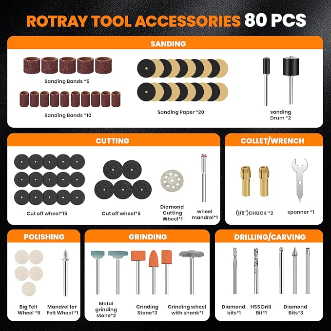 4V Cordless Rotary Tool Kit with 80Pcs, 4000mAh Long-lasting Battery | 6 Speeds 8000-28000RPM Rotary Tool with Digital Display for Cutting, Sanding, Polishing, Drilling, Engraving, DIY Crafts
