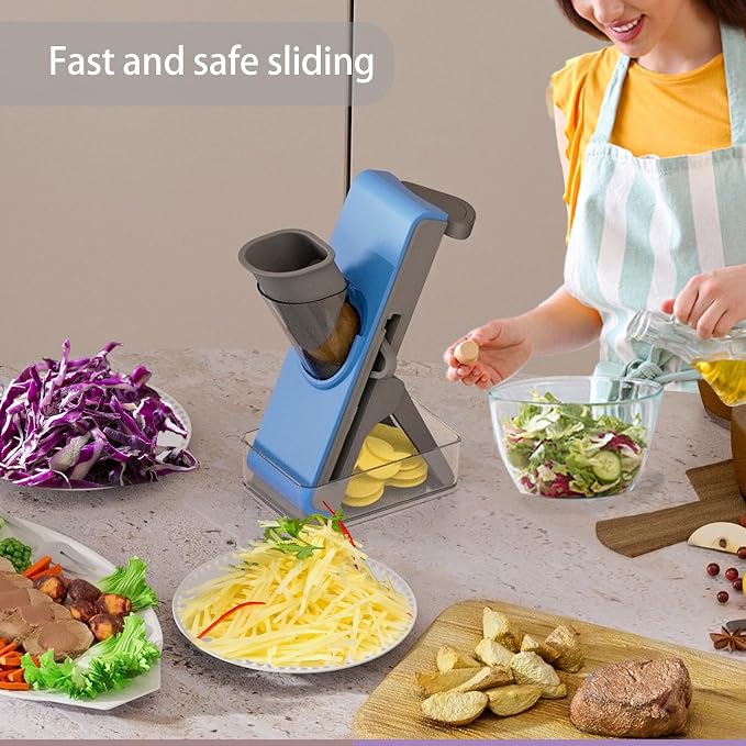 Gray Light Blue Mandoline Slicer - Potato & Vegetable Food Slicer and Chopper - Easy to Clean Kitchen Chopping Artifact