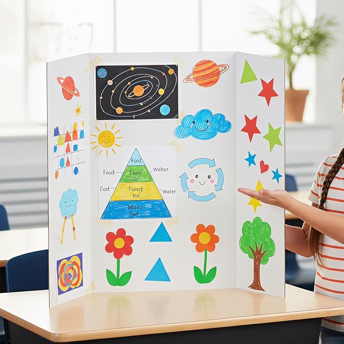 2‑Pack 26"×17" Trifold Poster Boards | White corrugated boards ideal for science‑fair, school projects and business presentations.