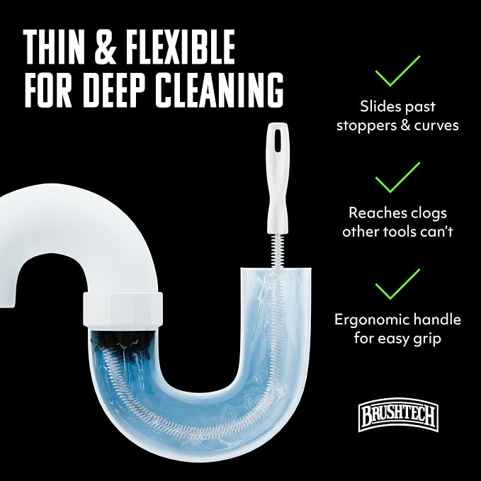 BRUSHTECH – Sink Drain & Overflow Cleaning Brush – White, Set of 2
