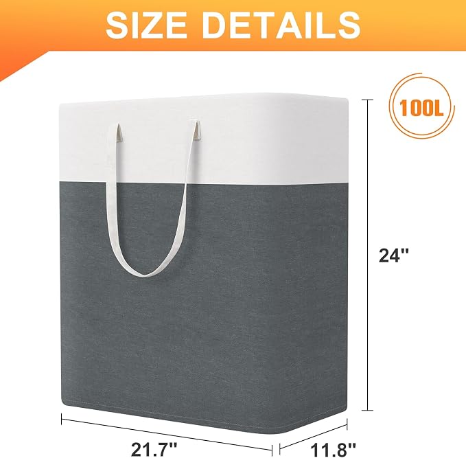 TasticTotes Laundry Basket 3-Pack, Laundry Hamper, 100L-Grey | Clothes Laundry Hamper, Collapsible Laundry Basket, Freestanding laundry hamper with Handles, Towel Storage for Home or Dorm