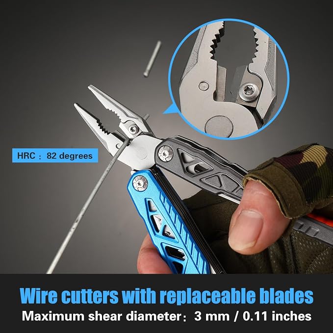 18 in 1 Multitool,Blue,with Replaceable Blades Wire Cutters for Gift | Stainless Steel Pliers Lightweight and Portable,Comprehensive Tool for Outdoor Activities,Apply to Survival,Camping & Hunting