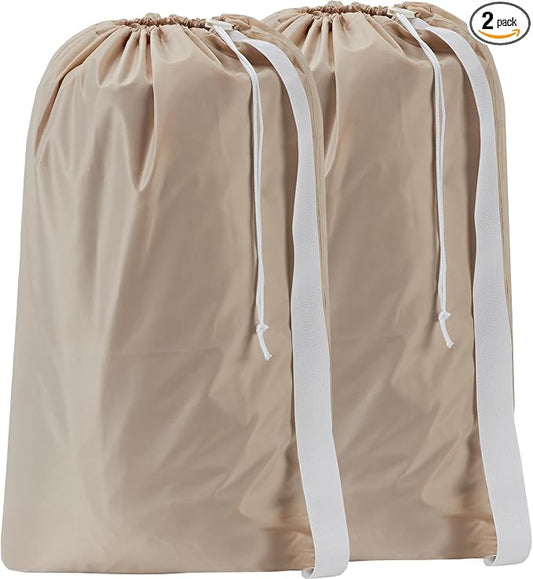 HOMEST 2 Pack XL Nylon Laundry Bag with Strap, Large Dirty Clothes Organizer, Easy Fit a Laundry Hamper or Basket, Can Carry Up to 4 Loads of Laundry, Beige | Heavy-duty nylon material supports bulky garments and daily transport between baskets and sto...