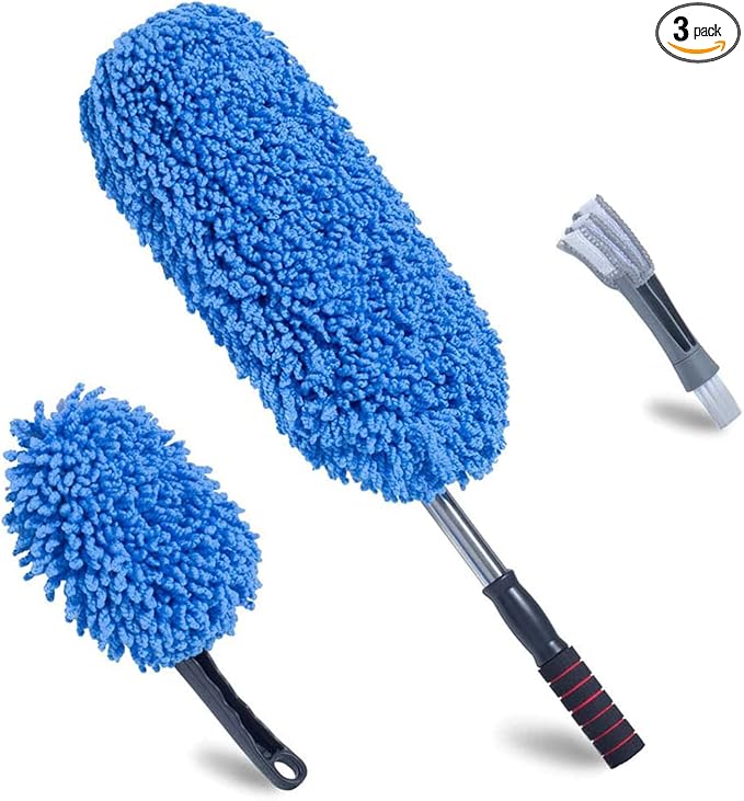 (3 Pack) Microfiber Car Duster Exterior Scratch Free, Extendable Handle Interior Multipurpose dust Cleaning Duster for car