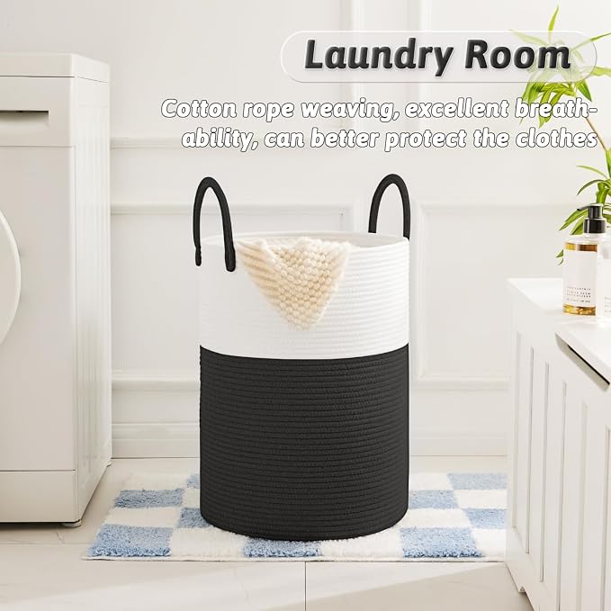 Artfeel Laundry Basket,Woven Cotton Rope Laundry Hamper,60L for Decorative Storage of Dirty Clothes,Toys and Blankets in Bathroom,Baby Room and Living Room