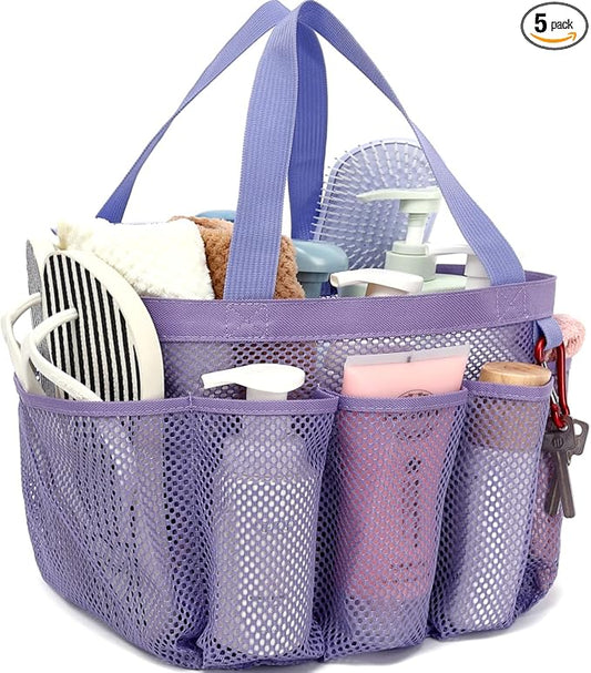 GYEUKHAM Mesh Shower Caddy Portable for College Dorm, Quick Dry Hanging Shower Bag with 8 Pockets, Bathroom Tote Organizer for Gym, Travel, Camping, Purple