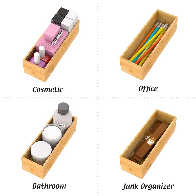 Bamboo Kitchen Drawer Organizer 9"x 3", Storage Box for Utensil Organizer | Wooden Silverware Tray Cutlery Holder Flatware Containers, Multi-Use Deep Drawer Dividers Organizer for Bathroom, Jewelry