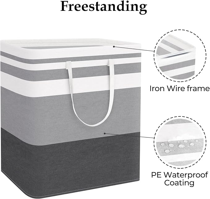 StorageRight Laundry Basket Hamper, 100L Collapsible Clothes Storage, Grey | Freestanding Clothes Hampers, Foldable design, with Easy Carry Handles, For Laundry, Bedroom, Dorm, Clothing, Towels, Toys