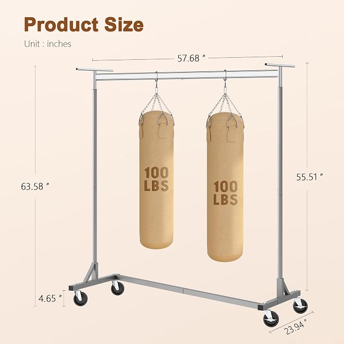 Hoctieon Z Clothes Rack with Cover, Metal Heavy Duty Clothing Rack, Rolling Garment Rack with Wheels, with Dustproof Cover Waterproof Protector, with 2 Durable Zippers, for Hanging Clothes, Grey