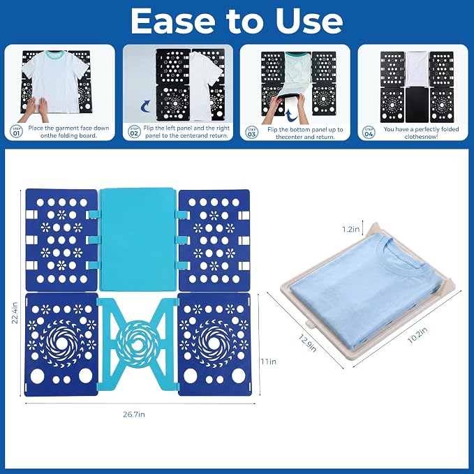 22 Pcs Clothes Organization Set - 2 Large Shirt Folding Board 27" X 23" & 20 Pack Stackable T-Shirt Organizer Trays, Durable Plastic Laundry Folder and Closet Storage System for Shirts, Pants, Towels