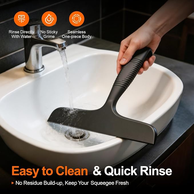 Window Squeegee for Shower Doors, Bathroom, Mirror, Black