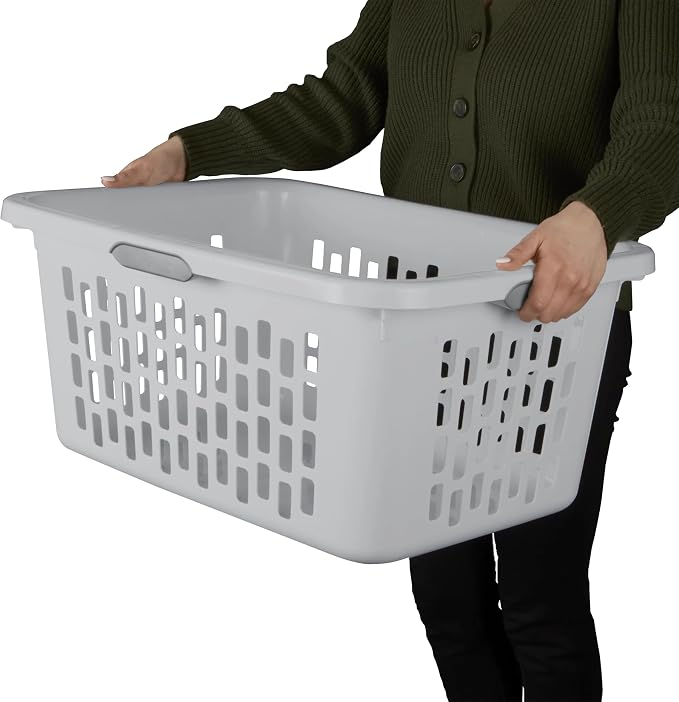 2-Bushel Plastic Laundry Hamper with 4 Ergonomic Handles – BPA-Free, Spacious Design for Household Use, Gray (1PC)