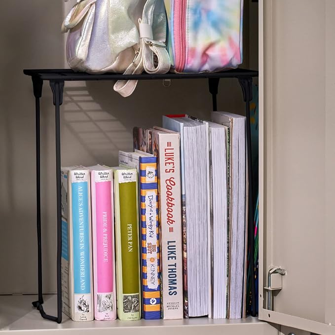 LockerMate Stac-A-Shelf Locker Organizer Shelf, Stackable, Extra Tall, Fits Standard Size School Lockers, Black