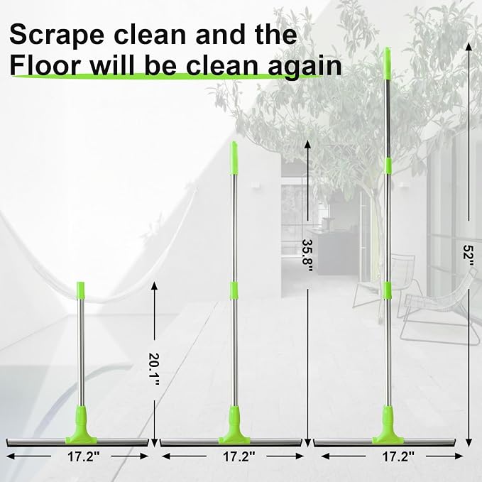 17.2"Professional Floor Scrubber Shower Squeegee,Double Flexible Rubber Silicone Broom with Long Stainless Steel Handle for Swimming Pool, Concrete Floors,Shower Tiles,Garages,Windows,Pet Hair Removal