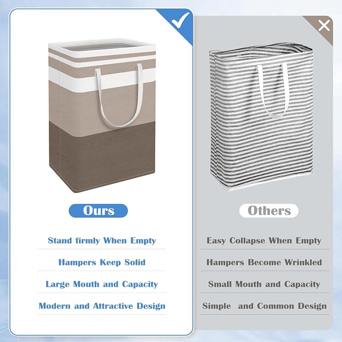 BlissTotes 3-Pack Laundry Basket, Collapsible Laundry Hamper, Khaki, 125L | Laundry Clothes Hamper, Hampers for Bedroom, Freestanding Hamper with Handles, Clothes Laundry Basket