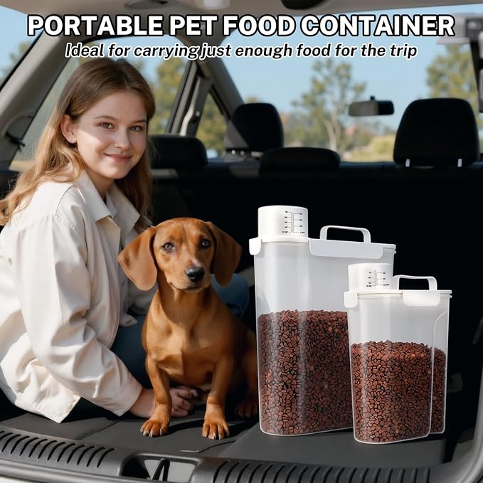 Dog Cat Food Storage Container, Pet Food Pourable Container Airtight with Large Spout & Cup, BPA-Free Plastic Food Dispenser for Pet Food, Bird Seed, Rice, Flour (White, 5+10L)