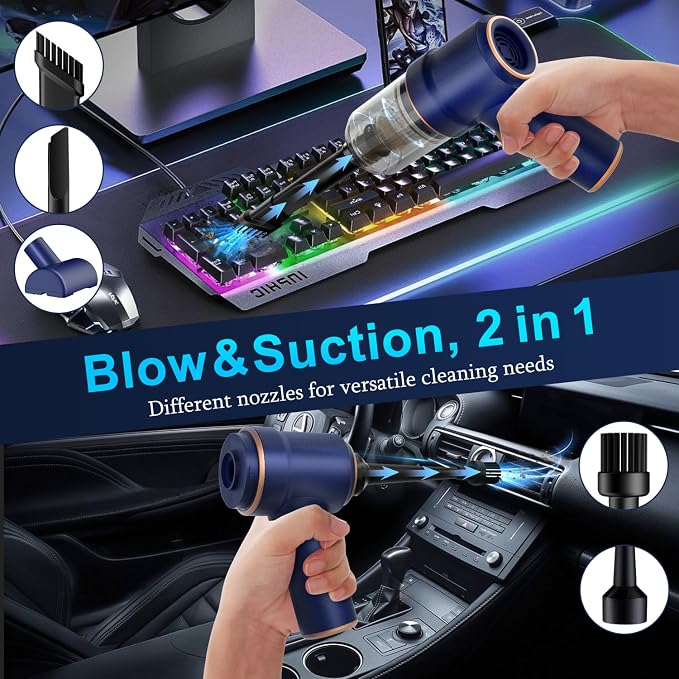KMM Handheld Car Vacuum Cleaner, Hand Held Vacuum Cleaner and Air Duster | 9000PA Strong Suction, Cordless, 120W High Power, Multi-Nozzles & LED Light, for Home, Car, Office, Pet