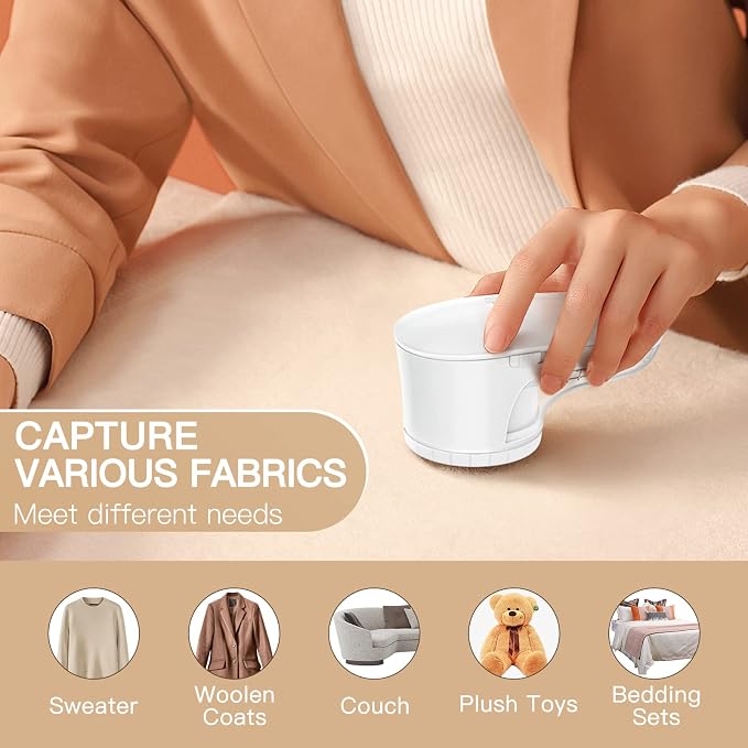 Ruidla Fabric Shaver Lint Remover,Sweater Shaver with Replaceable Stainless | Steel 6-Leaf Blades, Fabric Defuzzer for Clothes Fuzz, Lint Balls - Battery Operated(White)