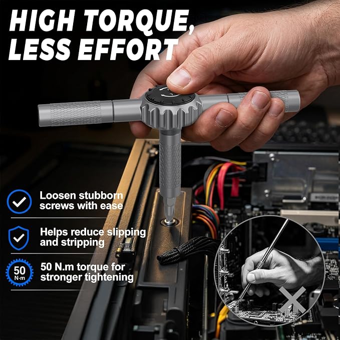 STREBITO T Handle Ratchet Screwdriver Set, 67-in-1 Ratcheting Screwdriver | 72-Tooth Ratchet with 50 N·m Torque, Magnetic Multitool Set for Furniture Assembly, Bicycle, Electronics & Home Repair