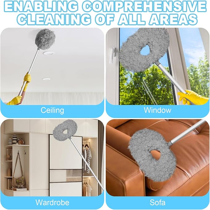 Eunice 13-78 Inches Ceiling Fan Duster with Extension Pole | Extendable Microfiber Cleaning Brush for High Ceiling, Blades, Cobwebs, Adjustable Dusting Tool for Home, Window,Door(Blue)
