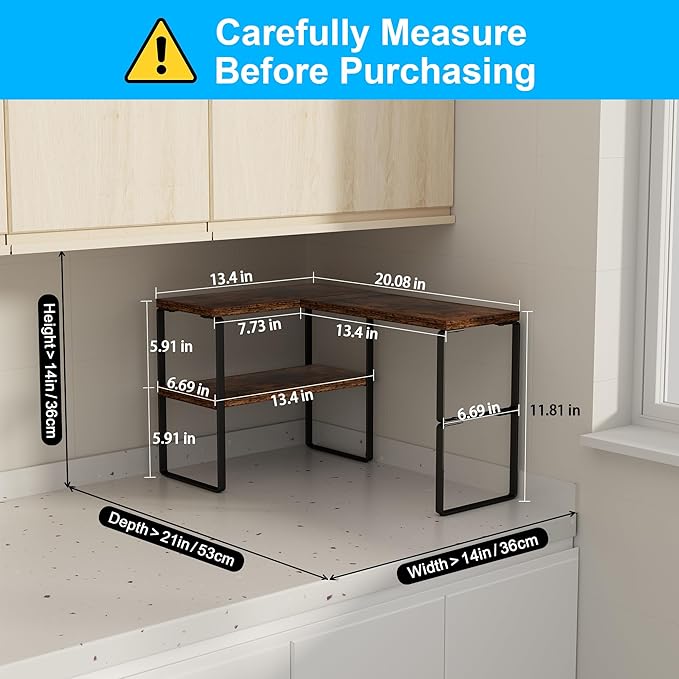 Golener Kitchen Counter Organizer, Countertop Shelf, Adjustable, Stackable | Kitchen Countertop Organizer, Spice Rack, 2-Tier Countertop Shelves, Corner Desk Shelf, Corner Counter Shelf, Rustic Brown