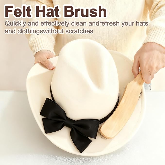 Felt Hat Brush,Felt Hat Cleaner Horse Hair Cowboy Hat Brush Cleaning Kit Hat Brush,Cowboy Hat Cleaner Easily Removes Dust Fuzz and Lint for Shoes Hats,Clothes,Baseball Caps