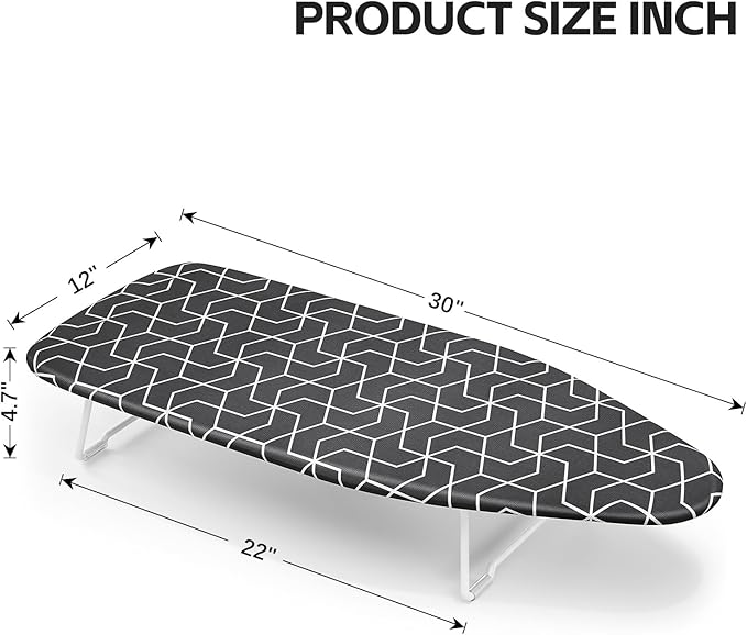 Small Ironing Board Tabletop with Heat Resistant Cover, Compact Mini Ironing Board with Metal mesh Frame,for Dorm,Apartment and Travel, Hook for Hanging, Iron Board 12x30, Iron Table Stand Dark Gray