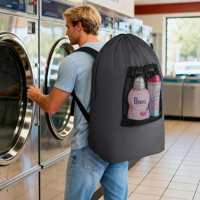 Lifewit Laundry Bag Backpack Travel, 90L, Gray | Extra Large Bag with Shoulder Straps and Mesh Pocket for Laundromat, Heavy Duty Basket for Dirty Cloth College Dorm Apartment