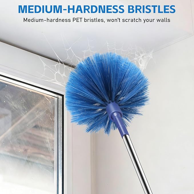 SetSail Cobweb Duster with Extension Pole, for Cobweb Cleaning,Blue | Retractable Dusters,90-inch Long Handle,Ceiling Fan Spider Web Brush,for Outdoor Indoor High Ceilings