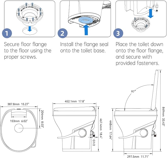 SEAFLO Bone RV Toilet, Residential Height 18.4", Gravity Flush Foot Pedal, Soft Close Seat, Camper Toilet for RV Motorhome Travel Trailer, Parchment, SFRTPH-02-01, 4-Year Warranty