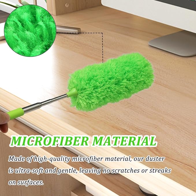 4 Pack Microfiber Feather Duster, with Extendable Pole and Bendable Head, Washable Microfibre Cleaning Tool for Cleaning Office, Car, Computer, Furniture, Sofa, Photo Frame