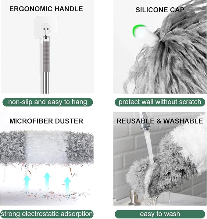 SetSail Extra-Long Dusters with Extension Pole 100-inch for Cleaning | Bendable Microfiber Head,Washable,Ceiling Fan Cleaner Duster,for Corner