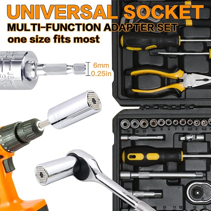 Gifts for Men, Super Universal Socket Tool, Fathers Day Dad Gifts for Men Him Husband Birthday, Grip Socket Set w/Power Drill Adapter Cool Tools Gadgets for Mens Christmas Stocking Stuffers for Adults