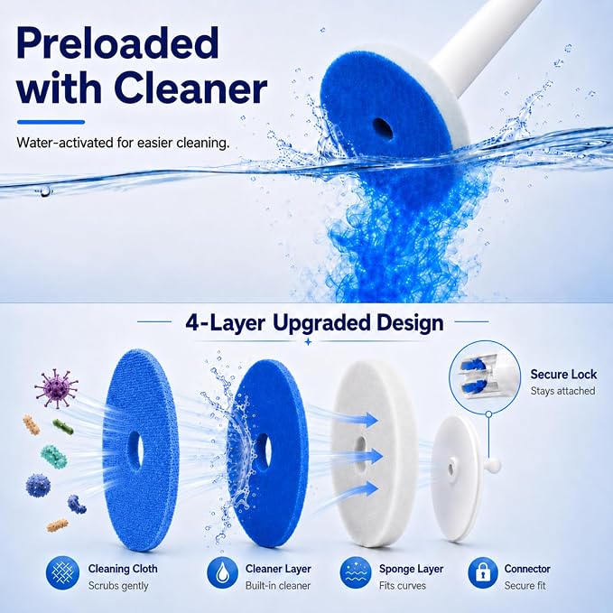 UFORU Disposable Toilet Brush with 42 Refill Heads, Toilet Wand Kit and Toilet Bowl Cleaner Brush, Wall Mounted Holder Set for Bathroom Cleaning