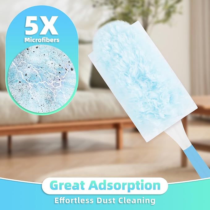Duster Refills for Swiffer Duster, 30 Count Blue Duster Kit with Handle | 360° Multi-surface Dusters, 5X Microfibers Trap Dust, Disposable Heavy Duty Dusters for Home, Office Cleaning