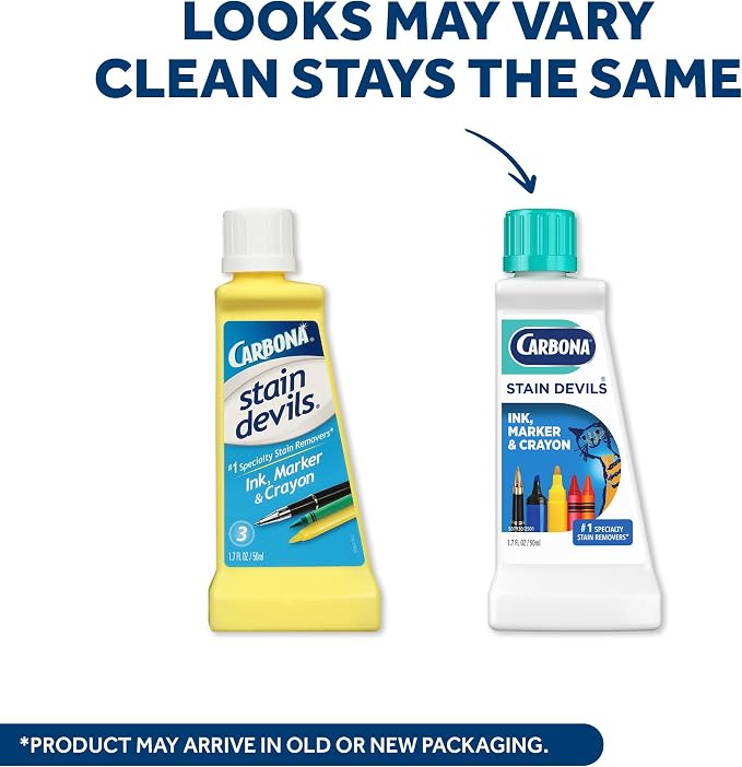 Carbona Stain Devils® #3 | Ink, Marker & Crayon | Professional Strength Laundry Stain Remover | Multi-Fabric Cleaner | Safe On Skin & Washable Fabrics | 1.7 Fl Oz, 3 Pack